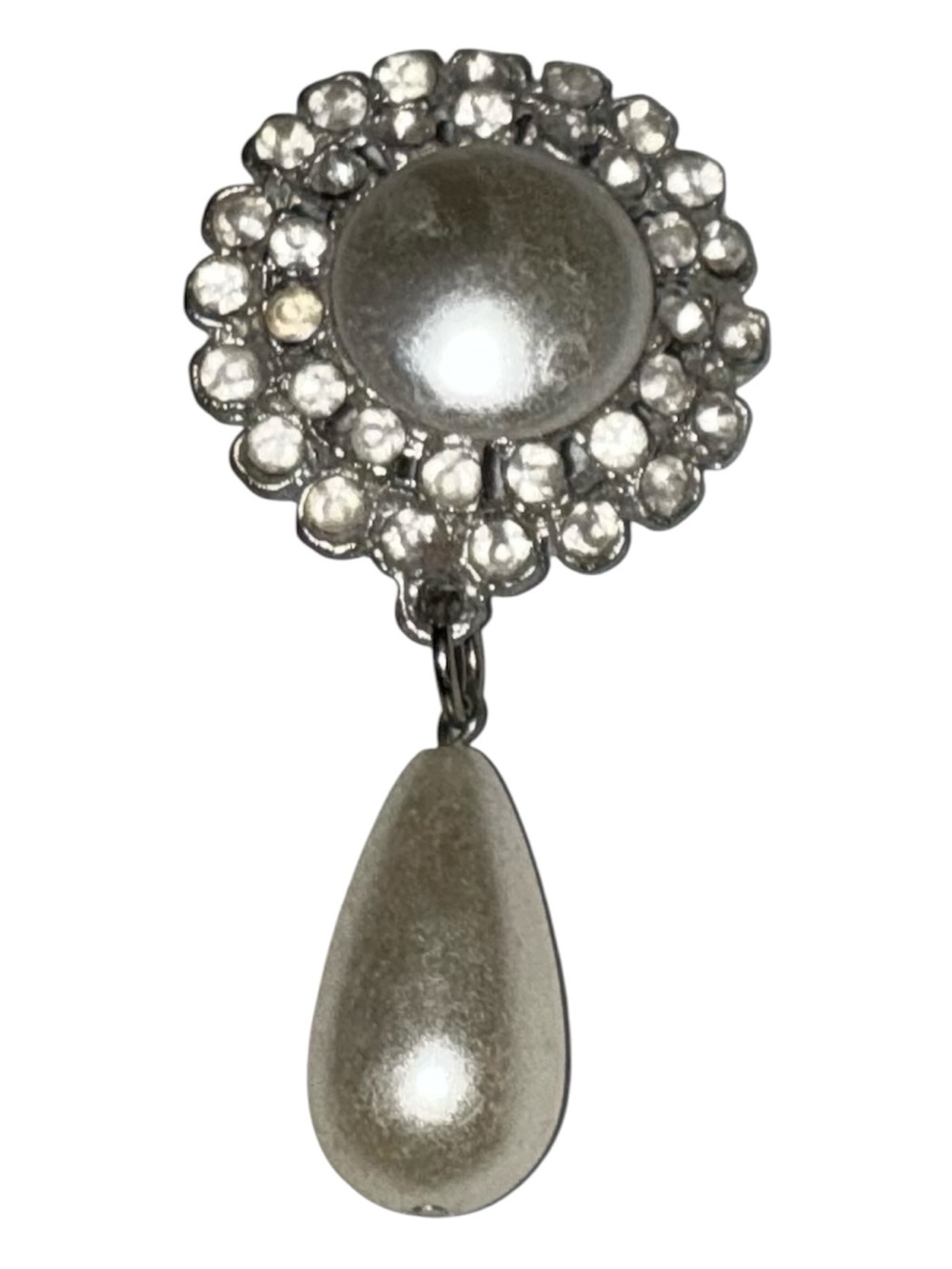 1980’s Vintage Brooch Silver Tone Faux Pearl Rhinestone Dangle Wedding Formal